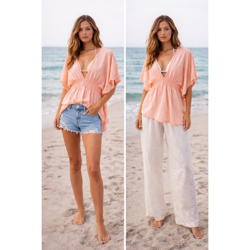 Y2K Victoria's Secret Top Pink Swim Cover Up Feminine Boho Cottage Beach Size‎ S